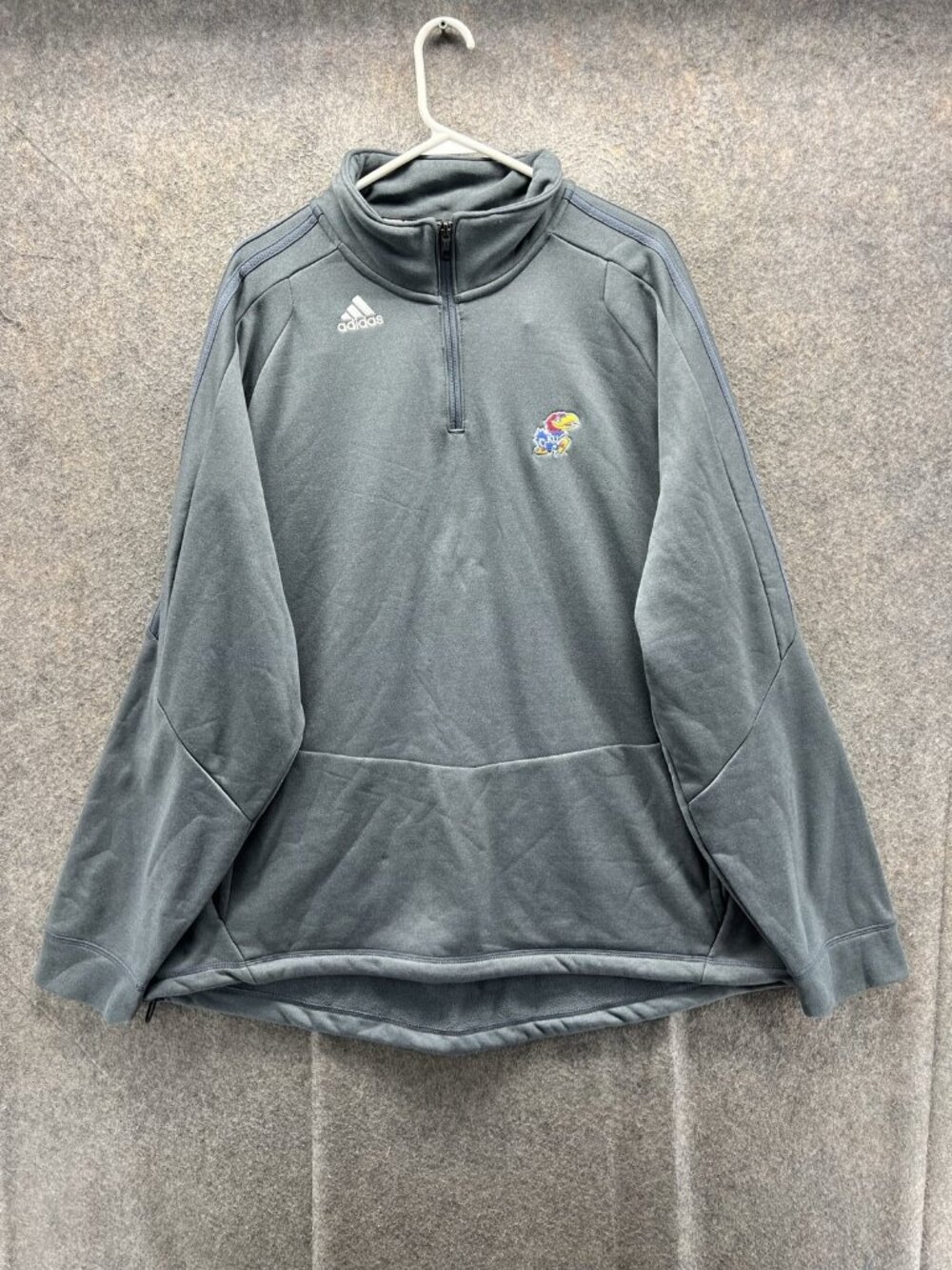 Kansas Jayhawks Sweatshirt Mens 2XL Gray NCAA Basketball Adidas Quarter Zip